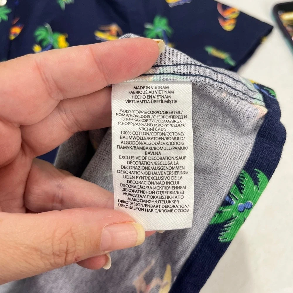 Ralph Lauren Shirt Kids Size L(14-16) Surf Palm Pineapple Fish‎ Hawaiian Travel